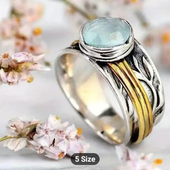 American Retro Silver Aqua Marine Ring - Picture 4 of 5